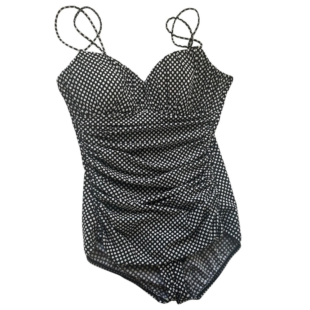 Magic Suit One Piece Swimsuit Women 14 Black White Polka Dot Ruched Sweetheart